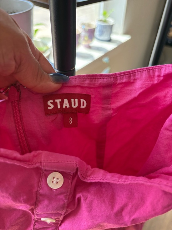 STAUD Strapless Tiered Button-Front Pink Mini Dress - Picture 5 of 6